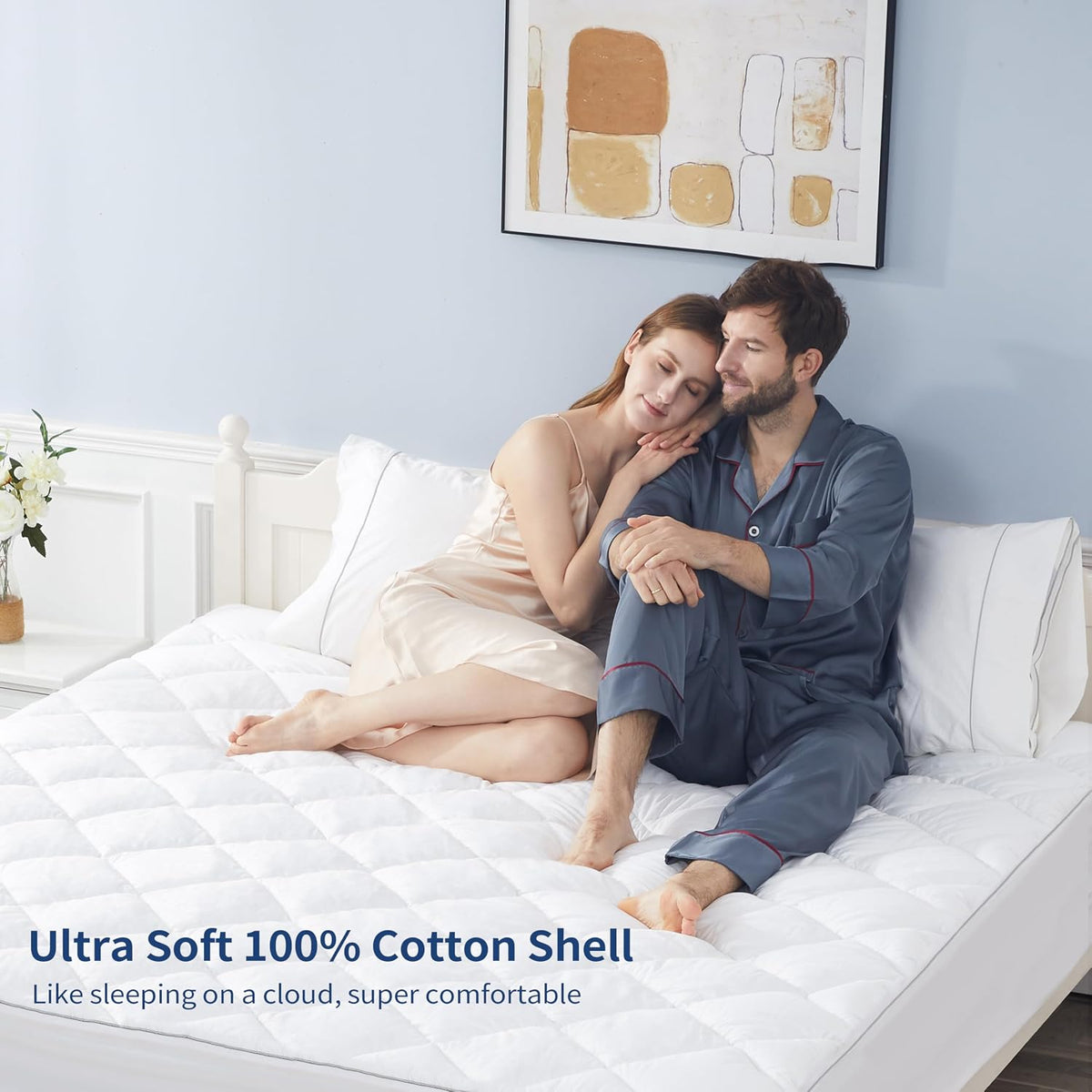 Sunflower Queen Mattress Pad, Cotton Mattress Cover Protector, Thick