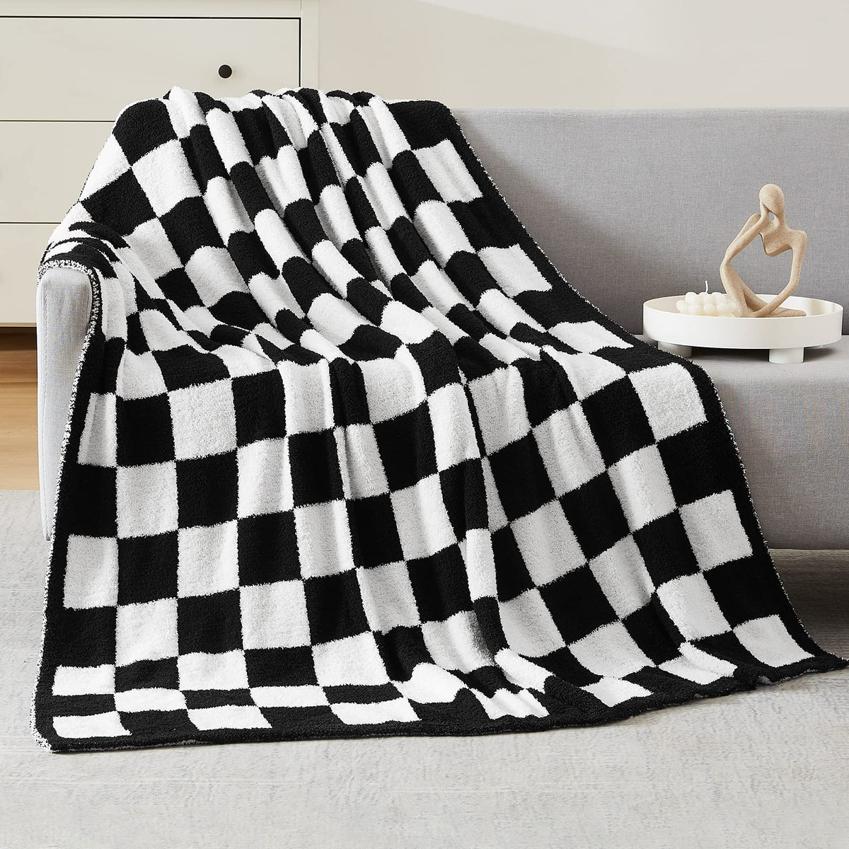 WRENSONGE Soft Checkered Throw Blanket for Couch-Cozy Fall Knitted Blankets
