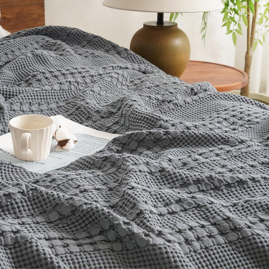 David's Home 100% Cotton Waffle Blanket King Size, Lightweight Breathable Soft Cooling Blanket for All Seasons, Gift for Women, Aesthetics Home Decor for Couch Sofa Bedding,Grey,108x90