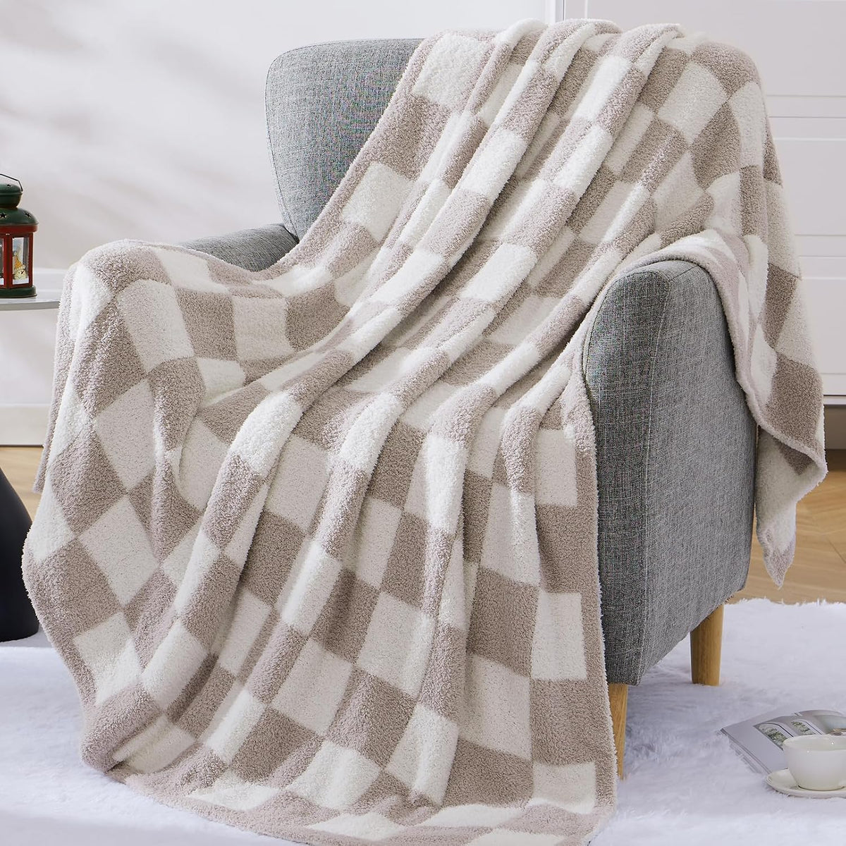 WRENSONGE Soft Checkered Throw Blanket for Couch-Cozy Fall Knitted Blankets