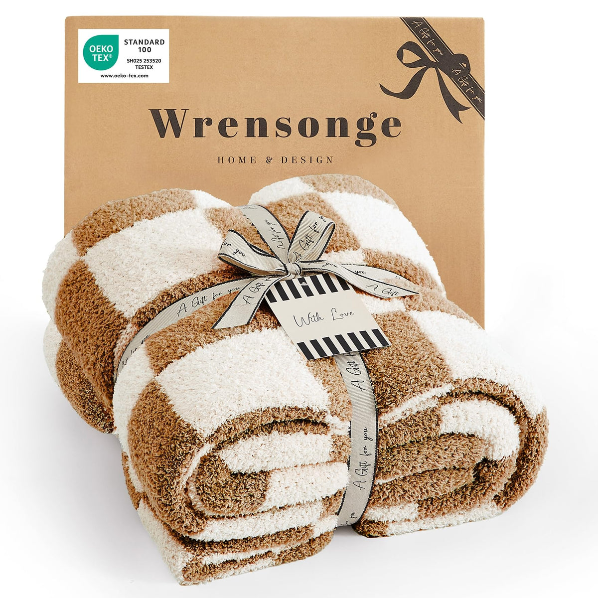 WRENSONGE Soft Checkered Throw Blanket for Couch-Cozy Fall Knitted Blankets
