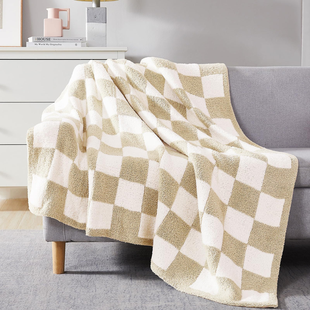 WRENSONGE Soft Checkered Throw Blanket for Couch-Cozy Fall Knitted Blankets