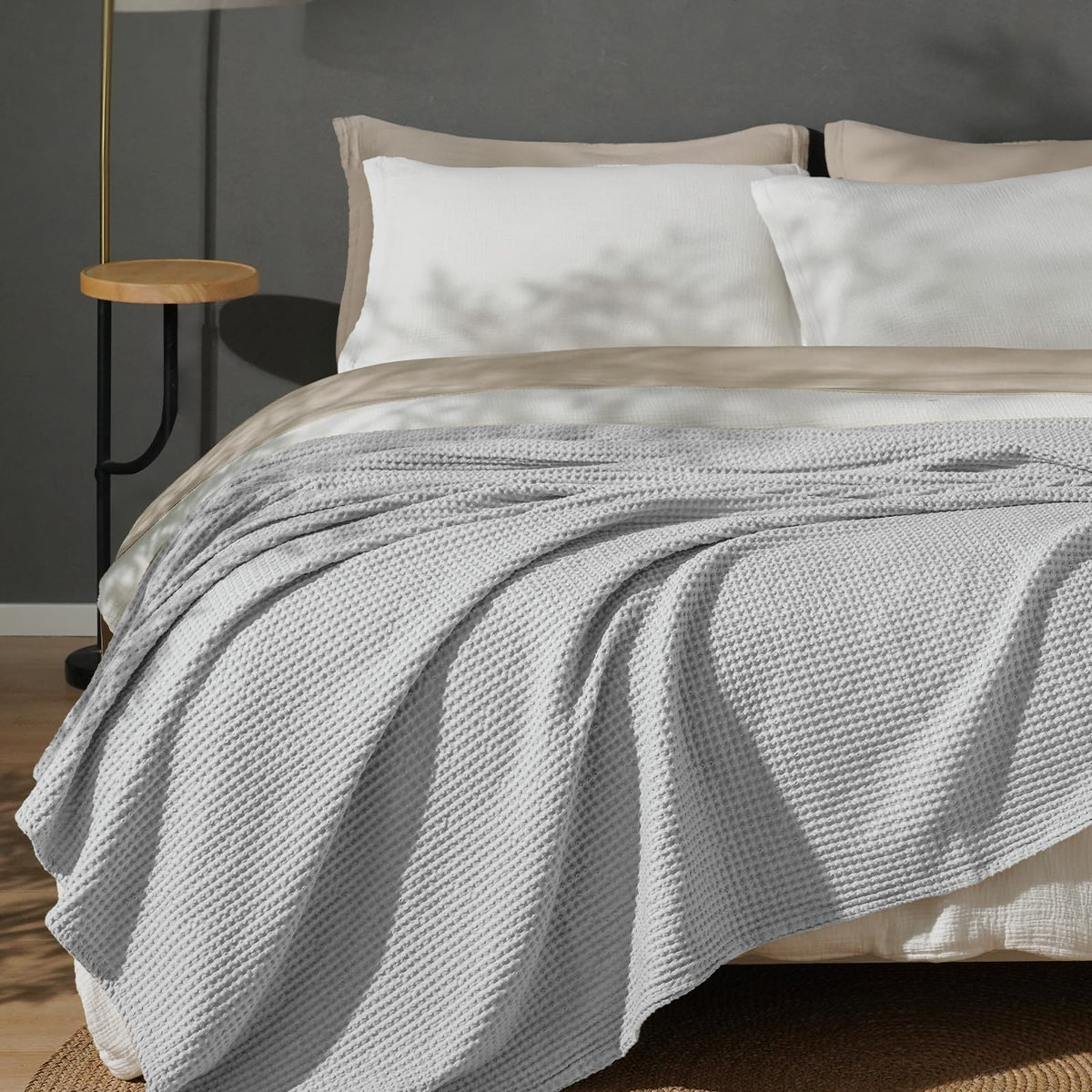 PHF 100% Cotton Waffle Blanket Lightweight Breathable, Twin Size, White