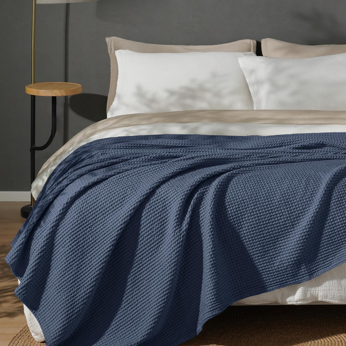 PHF 100% Cotton Waffle Blanket Lightweight Breathable, Twin Size, White
