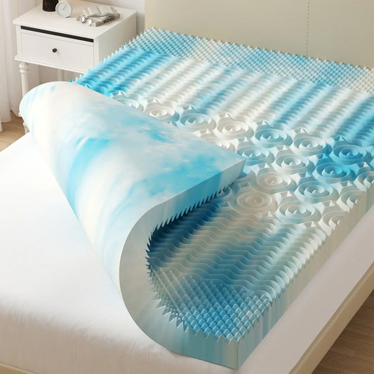 Sweetcrispy Zoned Supportive Full Size Gel-Infused 5-Zone Cooling Memory Foam Mattress Topper, CertiPUR US Certified, Ventilated, Pain Relief, Compatible for RV Sleeper Sofa & Camper