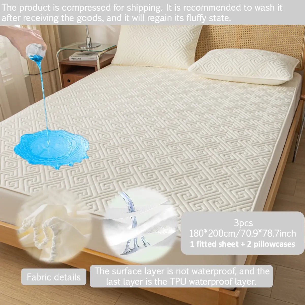 2/3PCS Waterproof & Stain Resistant Mattress Protector Set, Waterproof Mattress Cover, Deep Pocket 6"-18", Soft Skin-Friendly Quiet & Breathable, Machine Washable Bedding