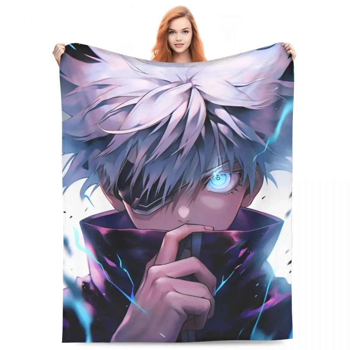 Gojo Satoru Jujutsu Kaisen Flannel Throw Blanket - Wrinkle Resistant, Soft Warm Bedding, Sofa Blankets, Living Room Home Decor Items (Sizes: 30×40in, 40×50in, 50×60in, 60×80in) Sohochic