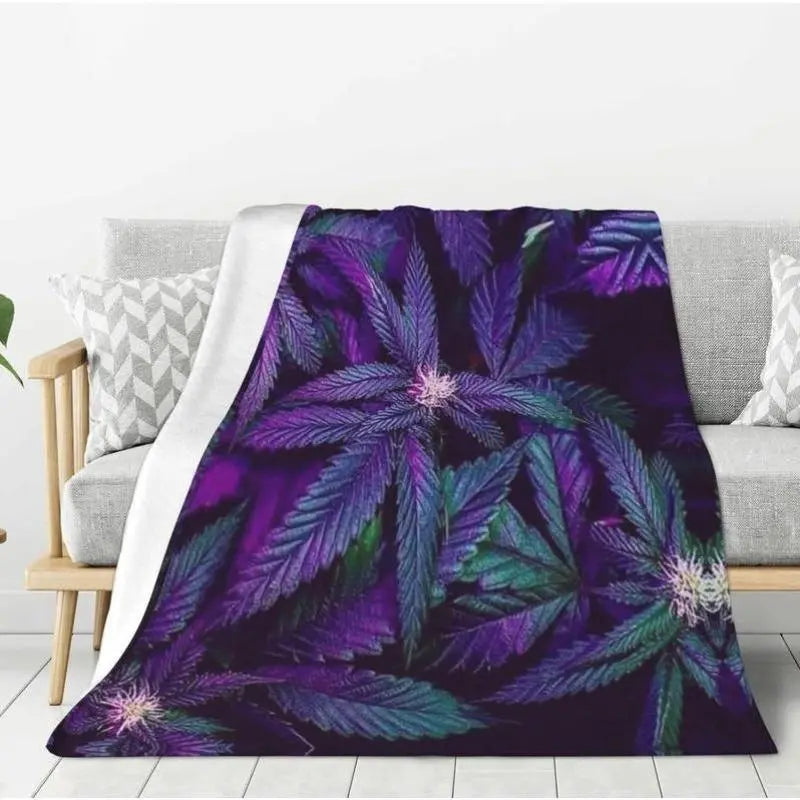 Dank Weed Print Flannel Blanket - Soft Warm Cozy Throw Blanket with Flannel Fabric, Great for Naps on Sofa or Bed, Ideal for Home Use, Christmas Gift for Plant Lovers