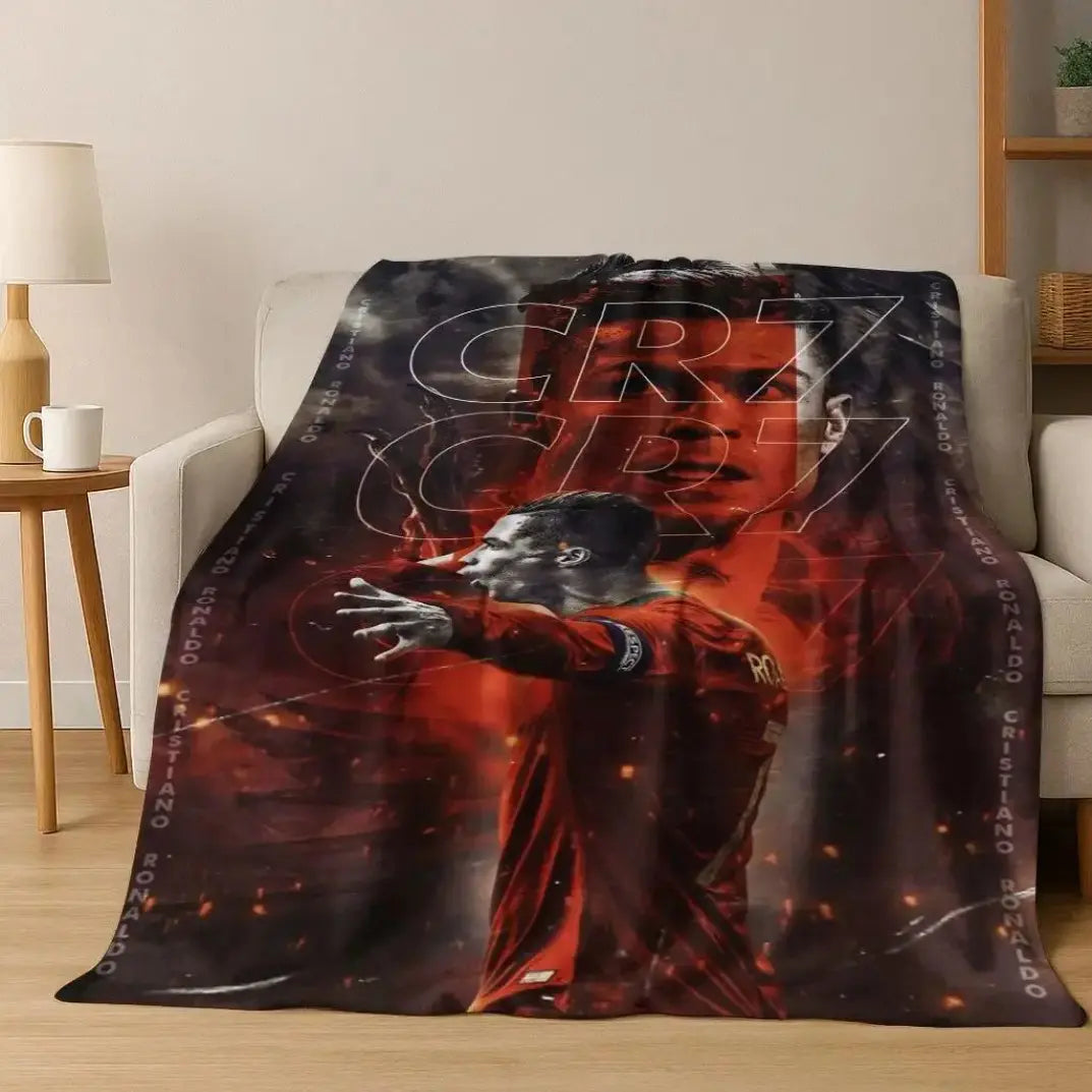 3D GOAT Ronaldo Cartoon Flannel Blanket - Polyester Fiber Throw, Cozy Warm Fluffy Soft Durable Fleece Blanket for Adults, Home & Travel Use on Sofa Bed Birthday Christmas Gift