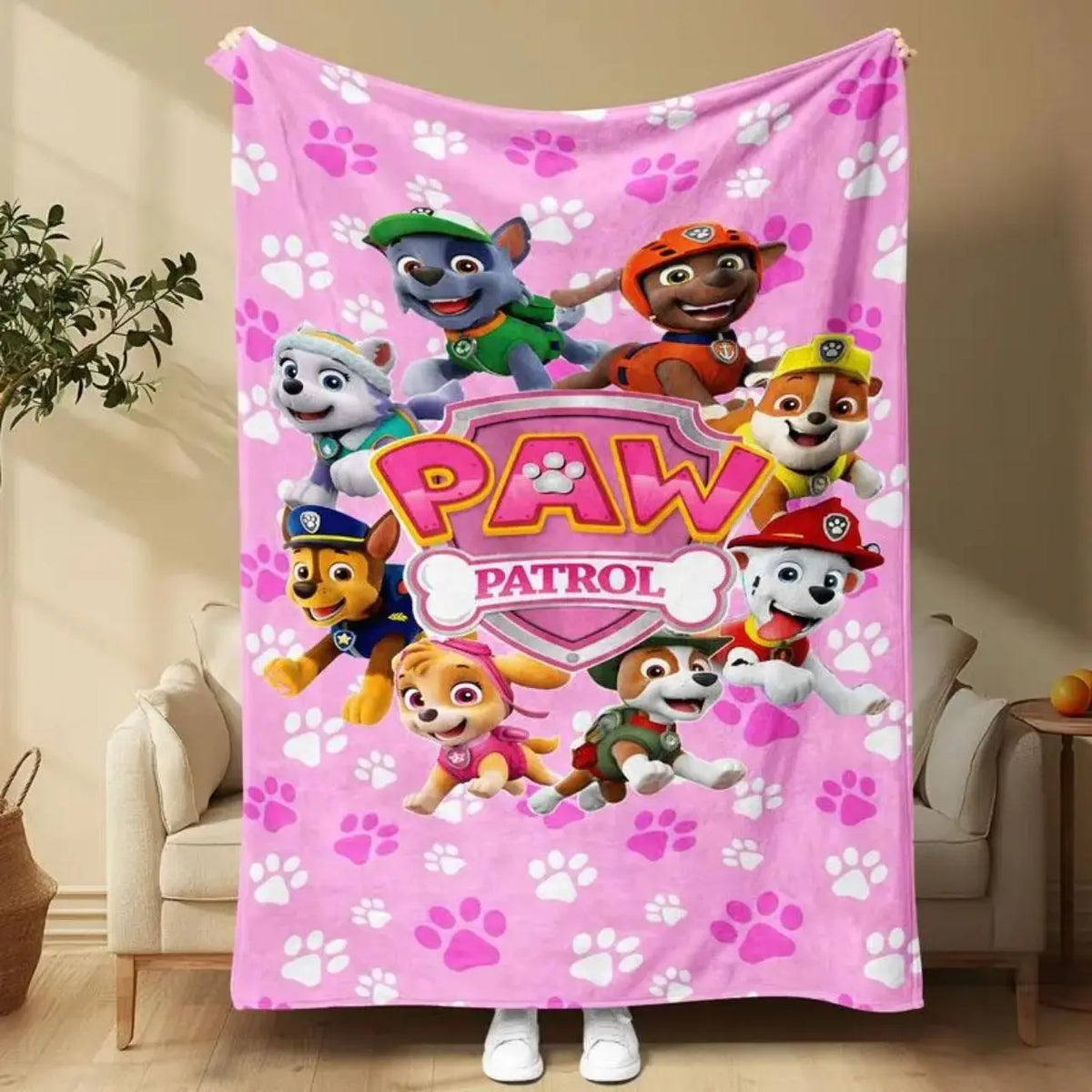 Paw Patrol Cartoon Dog Throw Blanket, Cute Puppy Soft Cozy Bed Blanket for Kids Bedroom Decor, Couch Sofa, Birthday Gifts for Kids