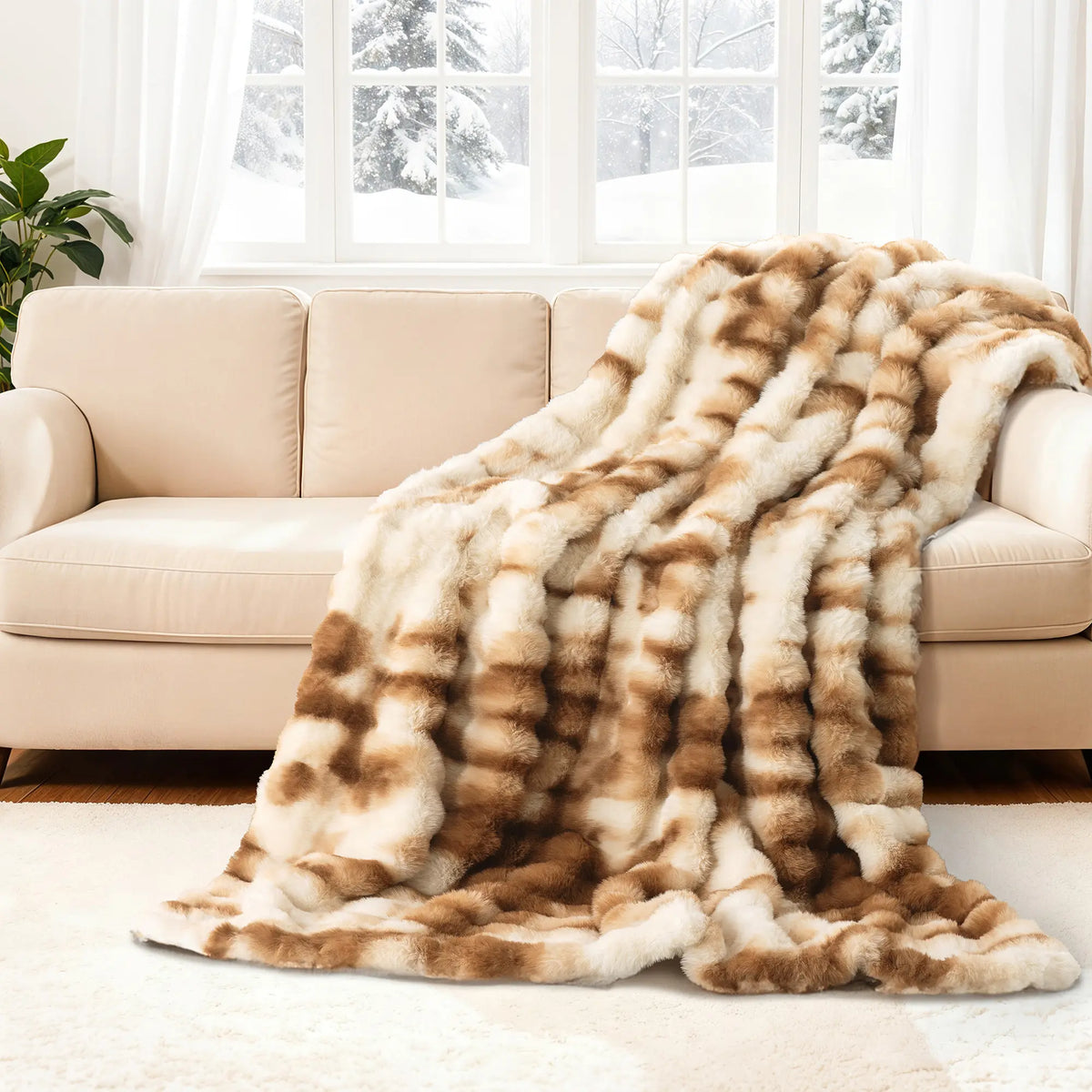 Shilucheng Faux Rabbit Fur Soft Throw Blanket - Queen Size 50"x70" Wrinkle Resistant Everyday Luxury Blanket, Plush Home Textile, Cozy Aesthetic Living Room & Bedroom Decor for Bed & Couch