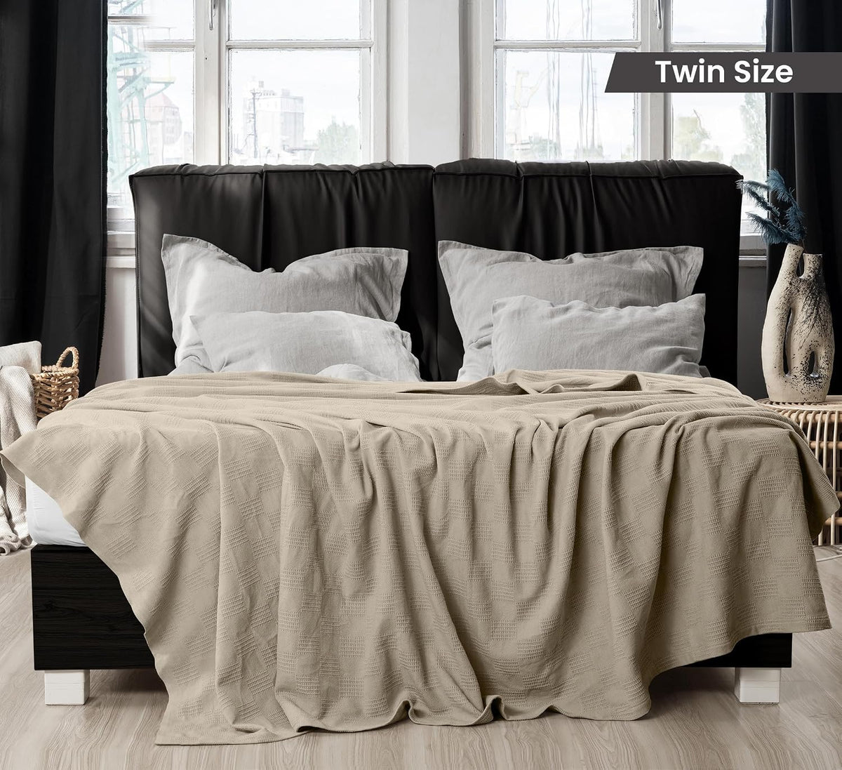Utopia Bedding 100% Cotton Thermal Blanket Khaki Twin, 90x72 Inches
