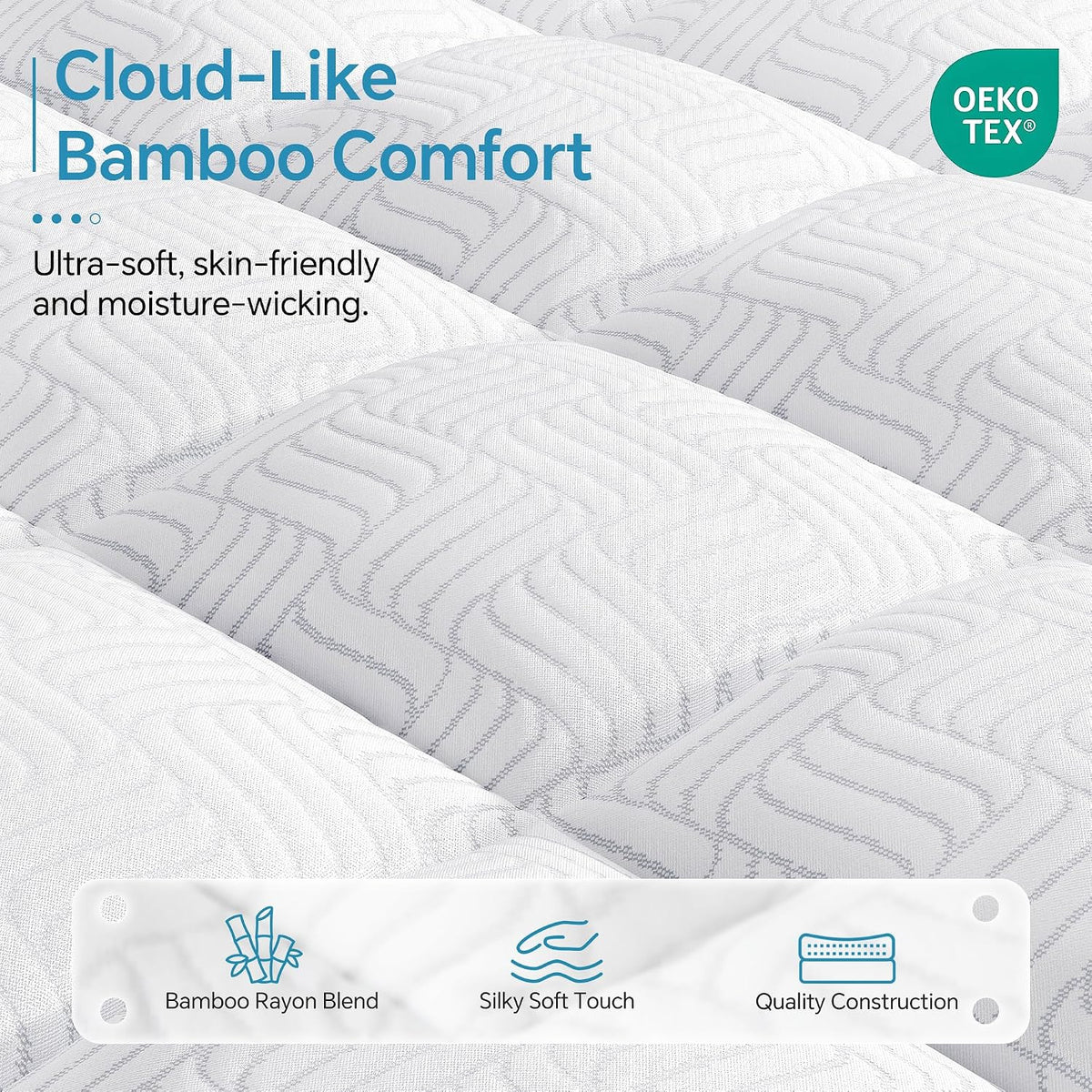 3 Inch Thick Queen Mattress Topper, Viscose Derived from Bamboo