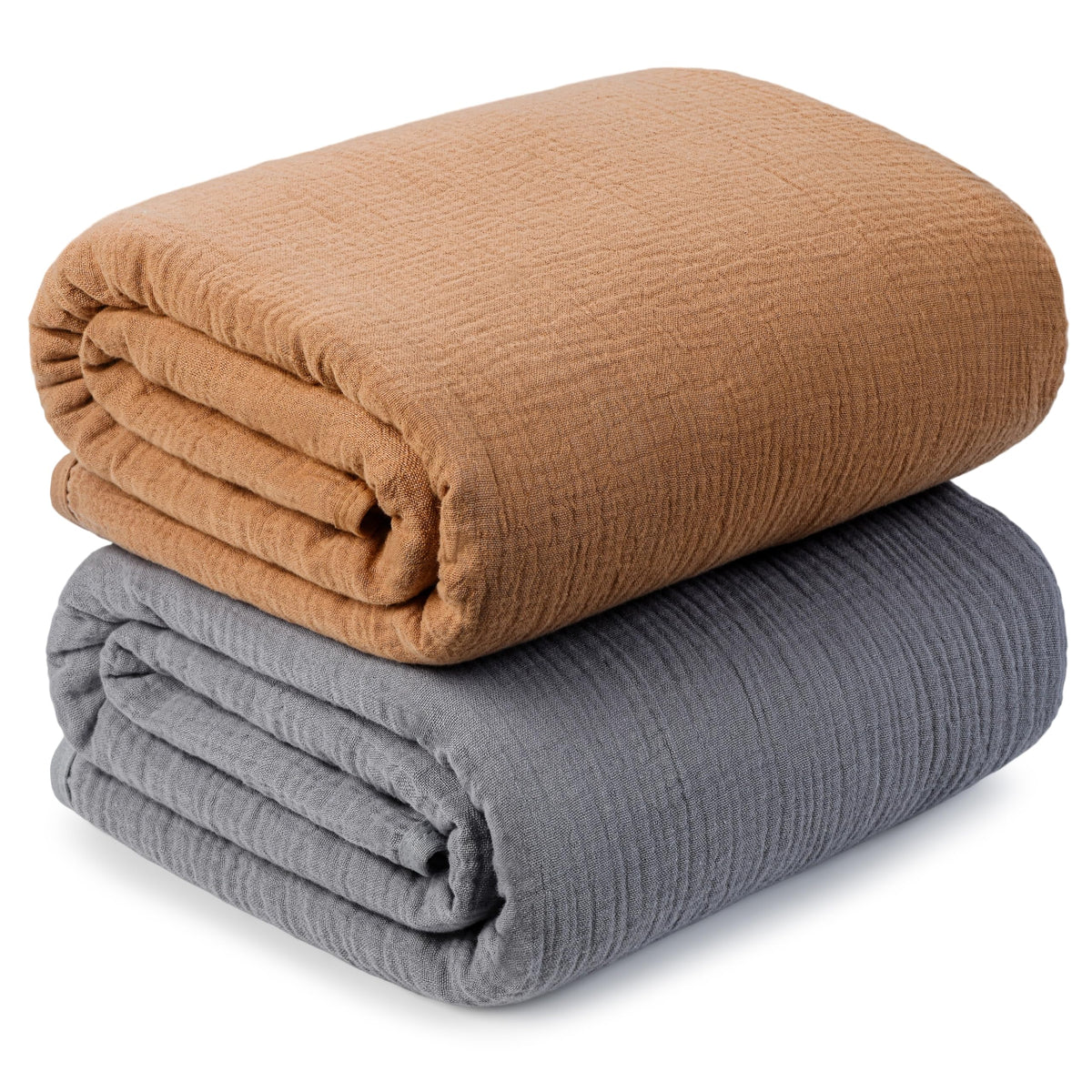 Muslin Swaddle Blankets for Newborn, 2 Pack Breathable Soft Receiving Blanket, Large 41 x 41 inches Swaddle Wrap Burping Clothes, Essentials Infant Shower Items. (Beige & Coffee)