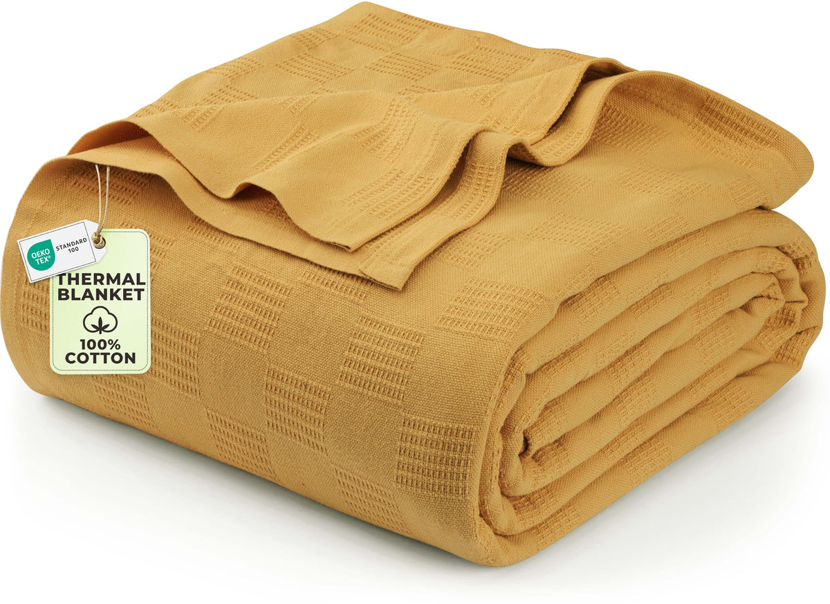 Utopia Bedding 100% Cotton Thermal Blanket Khaki Twin, 90x72 Inches