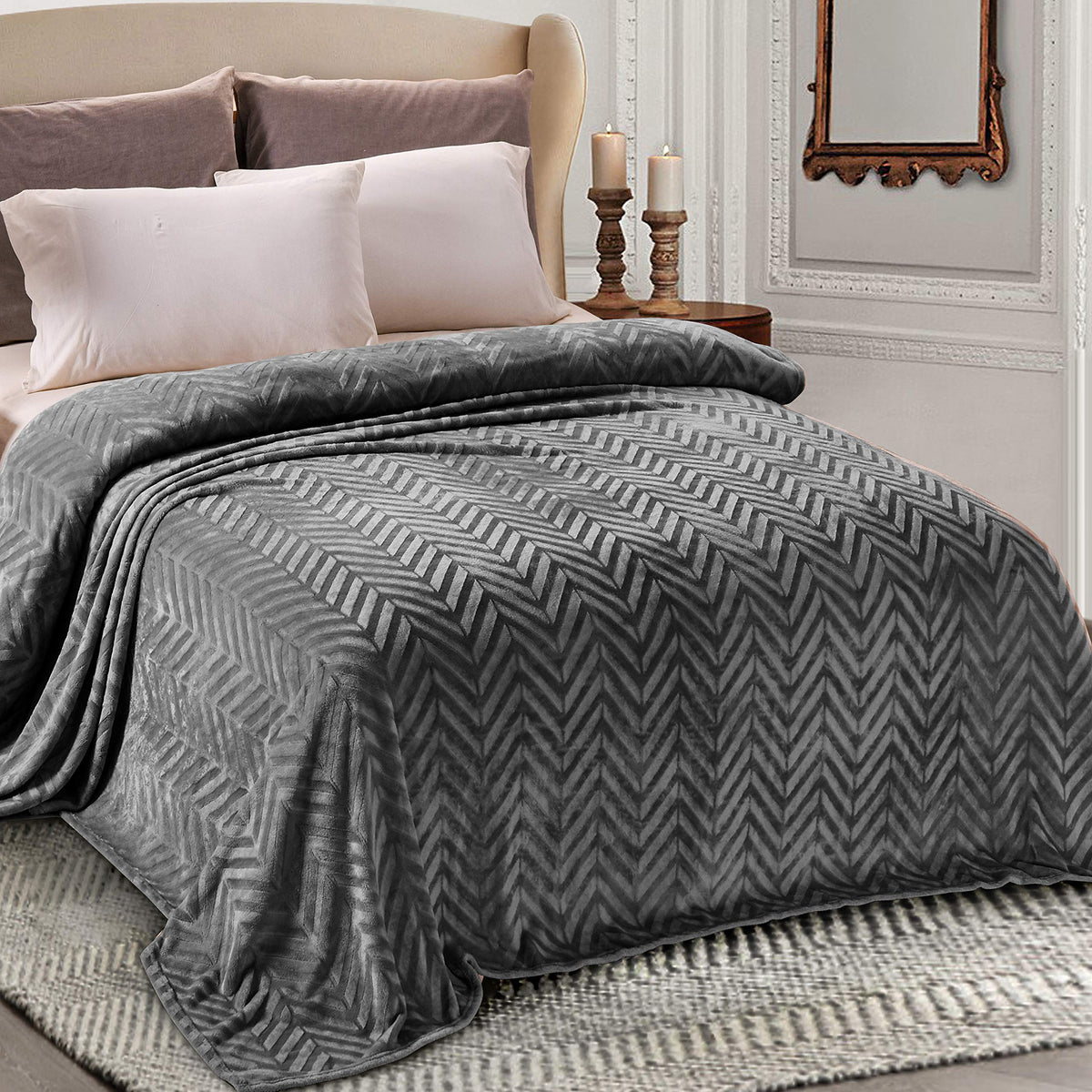 Whale Flotilla Flannel Fleece Fall Bed Blanket King Size, Black