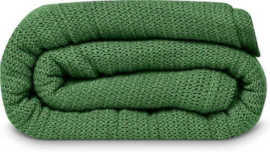 Linteum 100% Cotton Open-Cell Leno Weave Blanket — Breathable All Season — Queen 90x90 — Hunter Green