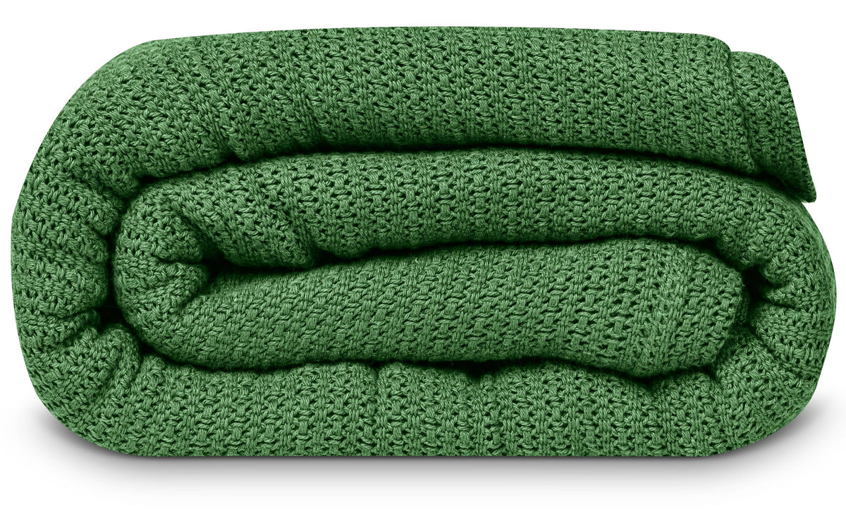 Linteum 100% Cotton Open-Cell Leno Weave Blanket — Breathable All Season — Queen 90x90 — Hunter Green