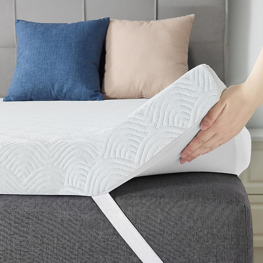 MASVIS 3 Inch Queen Memory Foam Mattress Topper, Ventilated Gel Mattress Topper for Back Pain Relief, CertiPUR-US Certified, Removable Washable Cover, Wave Pattern Bed Topper,White