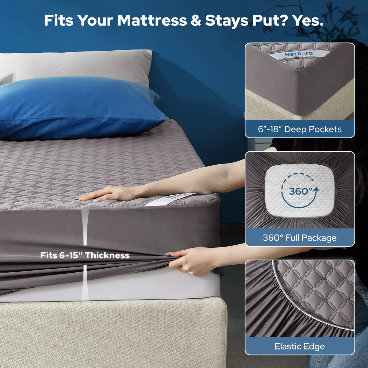 【HomeEssentials】BEDLORE Classic Summer Cooling Breathable Water Resistant Topper, Small Copper Coins Design, 6-18'' Deep Pocket, Soft TPU Layer, 360° Elastic Skirt Hugs, Ideal for Home & Guests Daily Use