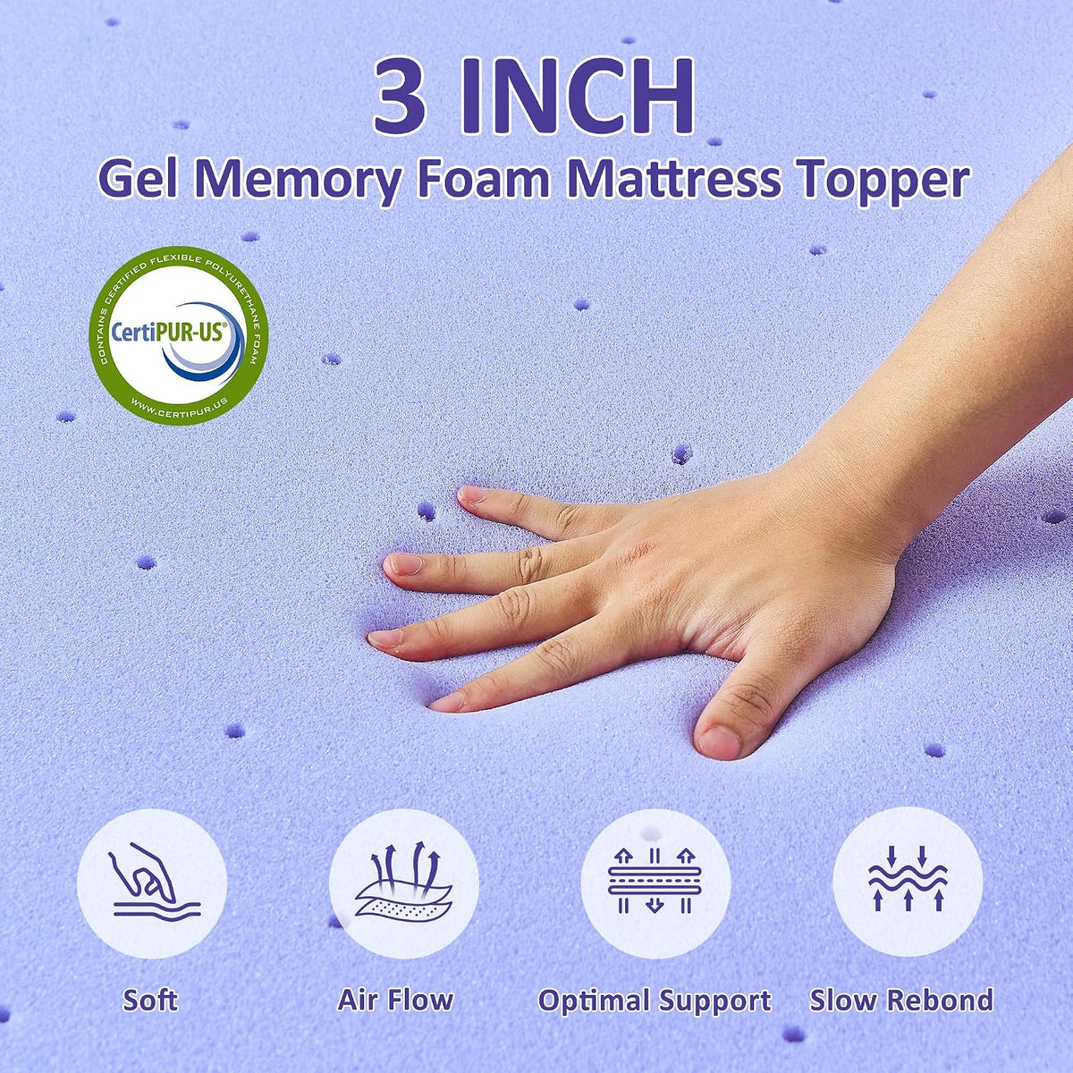 3 Inch Gel Memory Foam Mattress Topper Queen Size with Removable & Washable Viscose Made from Bamboo Cooling Breathable Cover, Soft Bed Topper for Back Pain, CertiPUR-US Certified