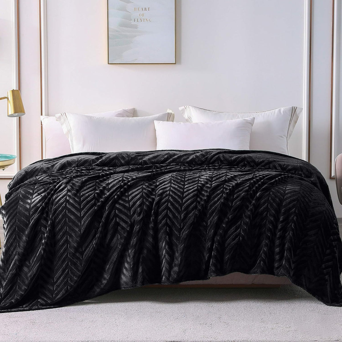 Whale Flotilla Flannel Fleece Fall Bed Blanket King Size, Black