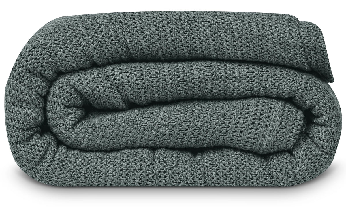 Linteum 100% Cotton Open-Cell Leno Weave Blanket — Breathable All Season — Queen 90x90 — Hunter Green
