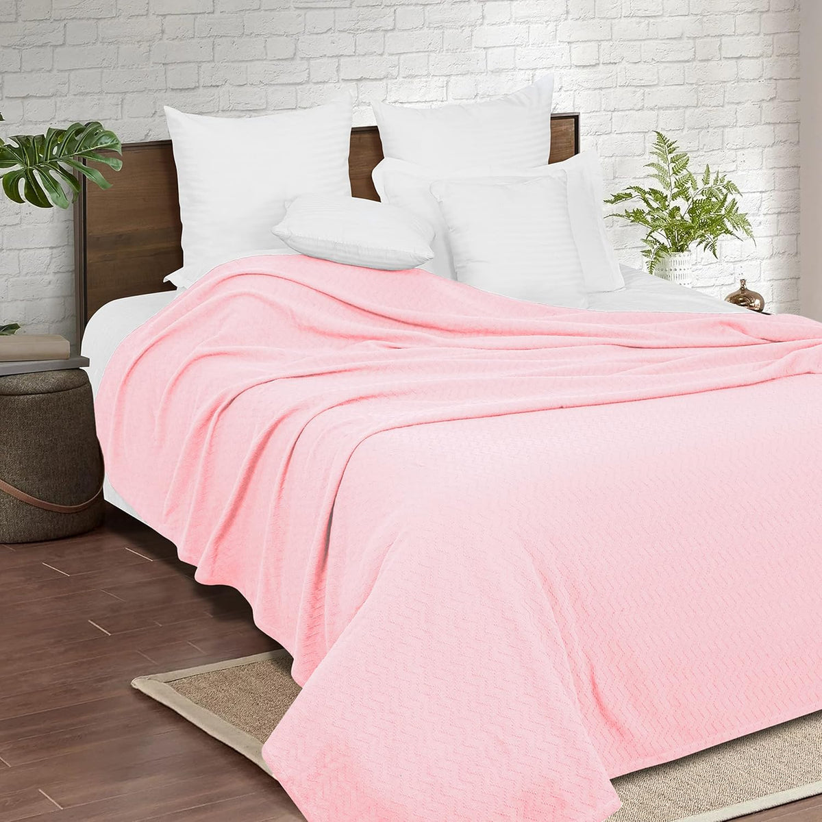 BELIZZI Home 100% Cotton Bed Blanket, Breathable Thermal Blanket Twin Size, Soft Chevron Thermal Blanket 60"x90", Cotton Bed Blanket, Perfect for Layering Any Bed for All Season, Pink