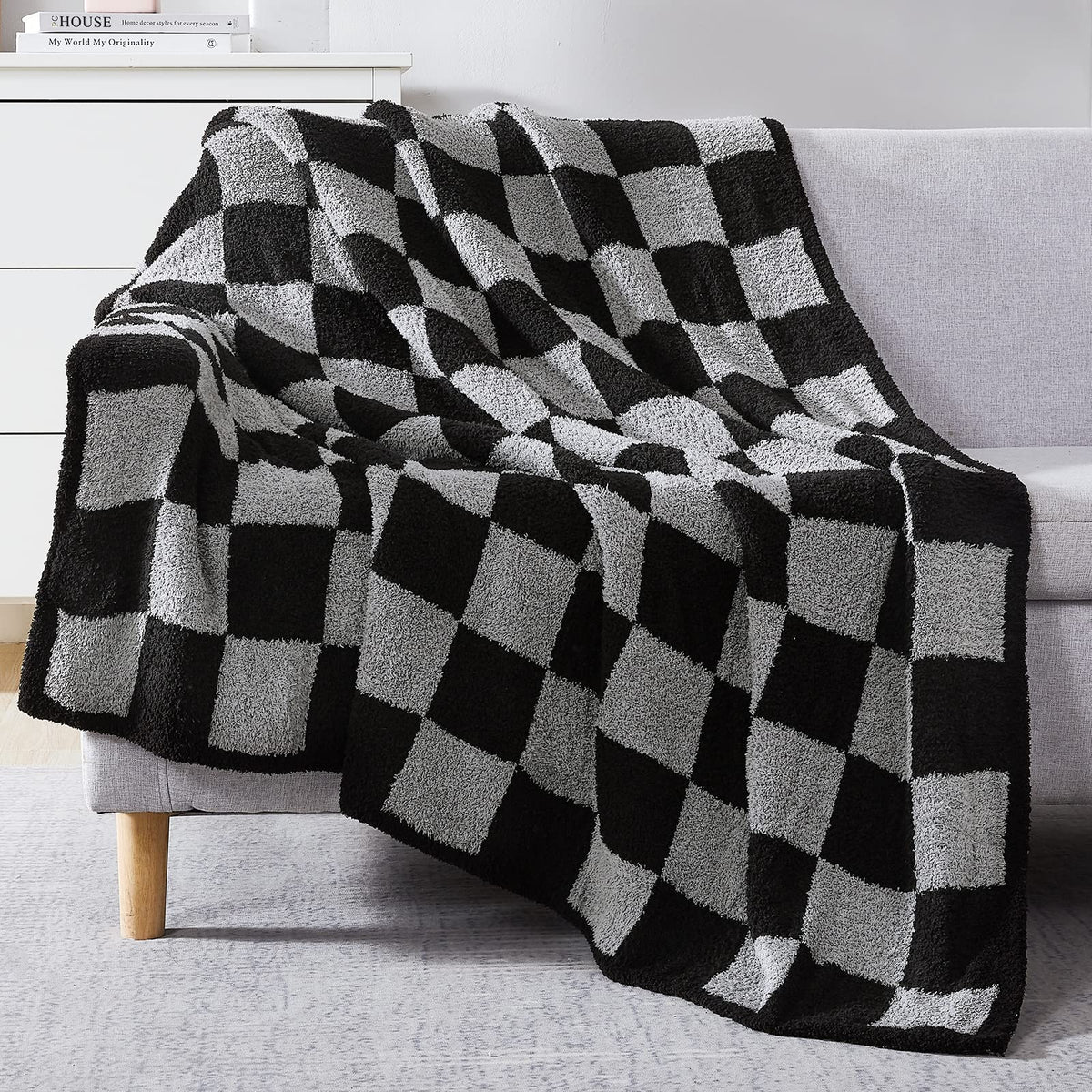 WRENSONGE Soft Checkered Throw Blanket for Couch-Cozy Fall Knitted Blankets