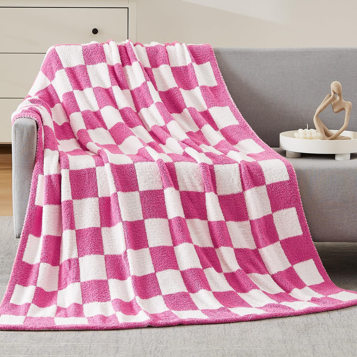 WRENSONGE Soft Checkered Throw Blanket for Couch-Cozy Fall Knitted Blankets