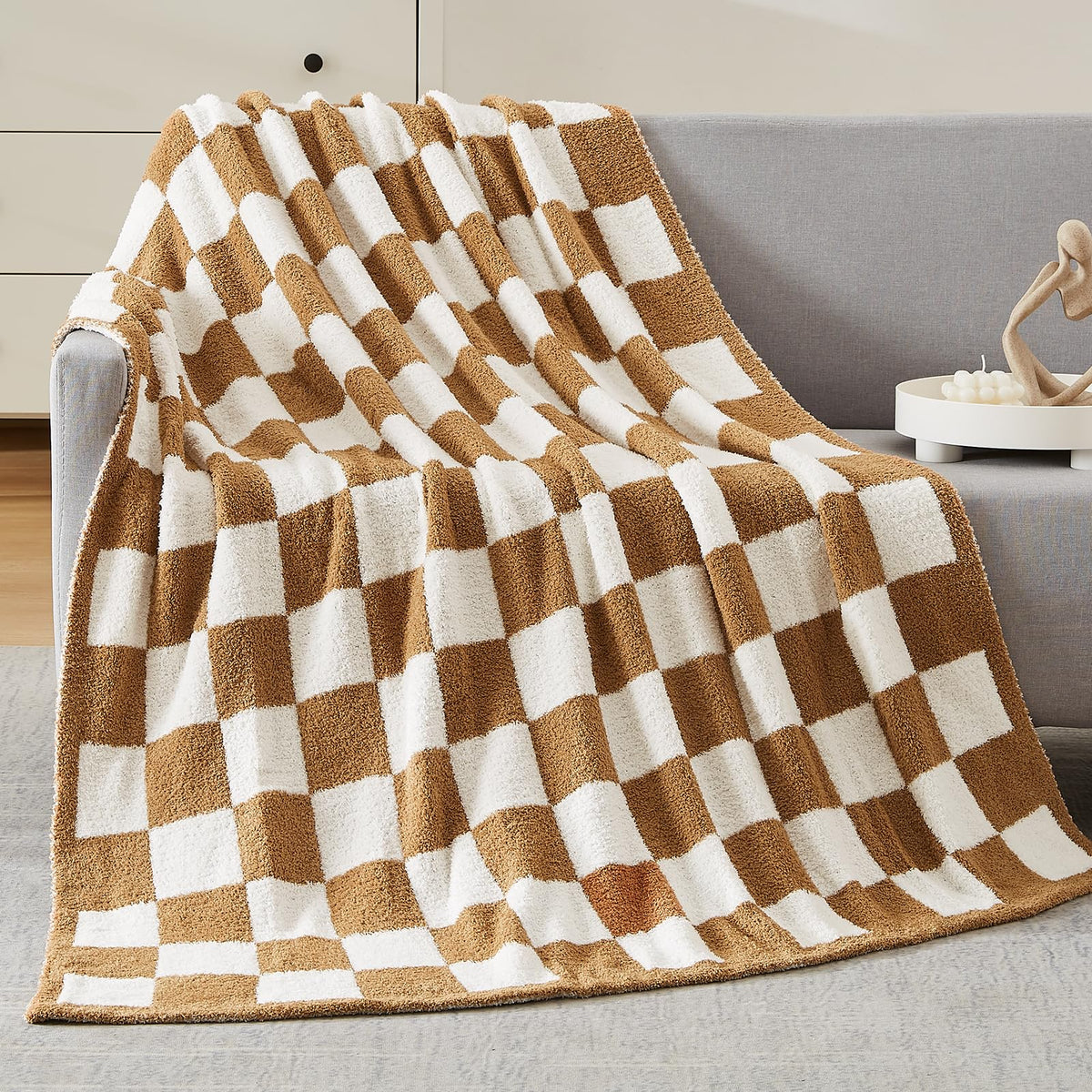 WRENSONGE Soft Checkered Throw Blanket for Couch-Cozy Fall Knitted Blankets