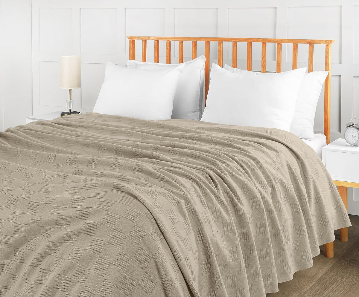 Utopia Bedding 100% Cotton Thermal Blanket Khaki Twin, 90x72 Inches