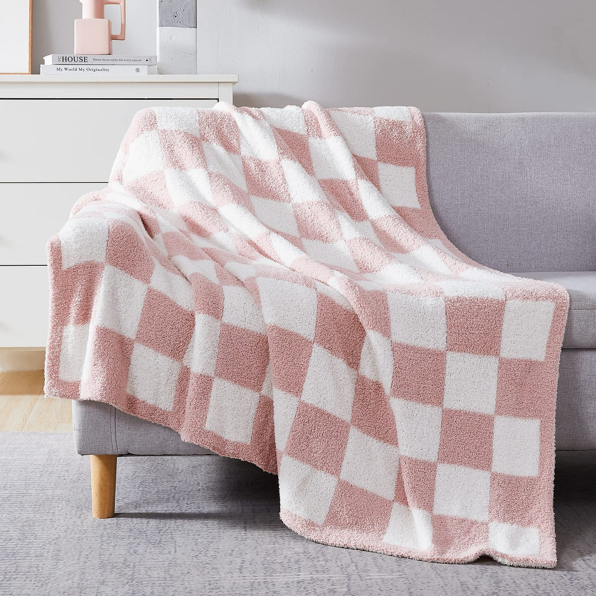 WRENSONGE Soft Checkered Throw Blanket for Couch-Cozy Fall Knitted Blankets
