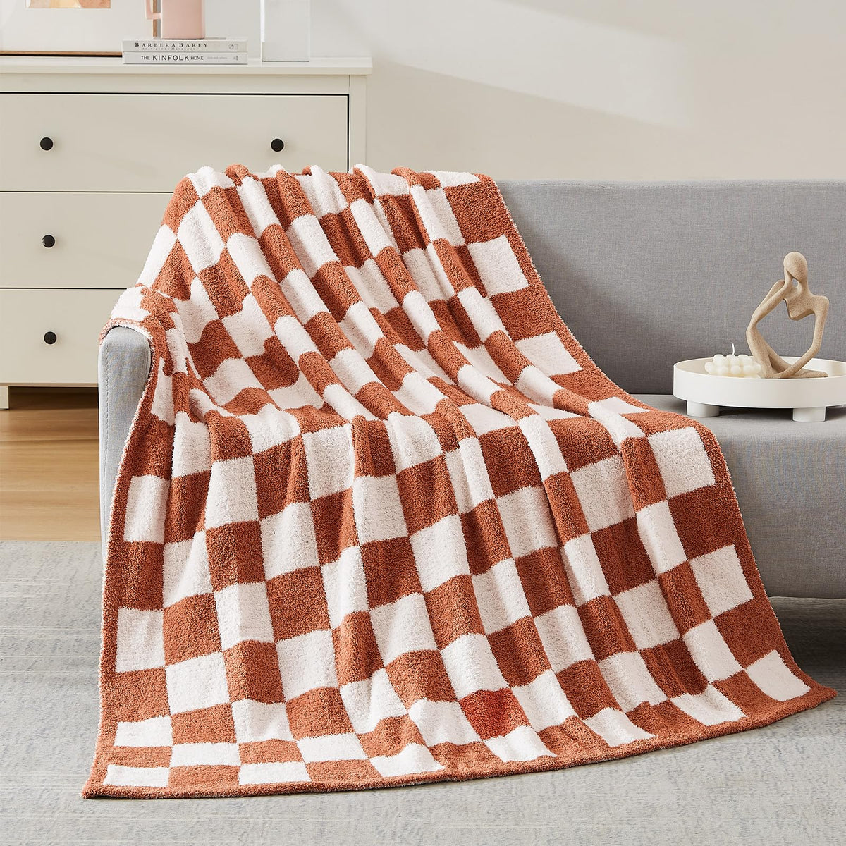 WRENSONGE Soft Checkered Throw Blanket for Couch-Cozy Fall Knitted Blankets