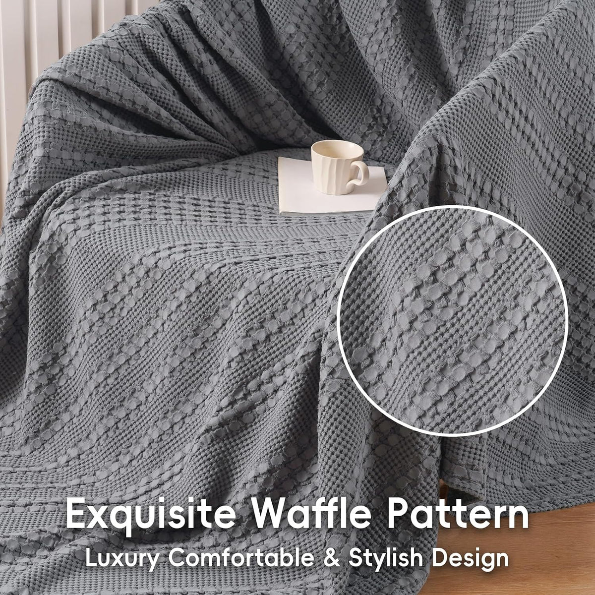 David's Home 100% Cotton Waffle Blanket King Size, Lightweight Breathable Soft Cooling Blanket for All Seasons, Gift for Women, Aesthetics Home Decor for Couch Sofa Bedding,Grey,108x90