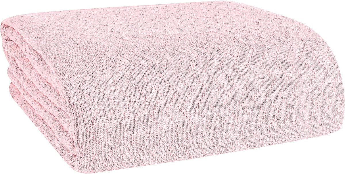 BELIZZI Home 100% Cotton Bed Blanket, Breathable Thermal Blanket Twin Size, Soft Chevron Thermal Blanket 60"x90", Cotton Bed Blanket, Perfect for Layering Any Bed for All Season, Pink