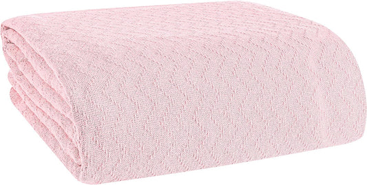 BELIZZI Home 100% Cotton Bed Blanket, Breathable Thermal Blanket Twin Size, Soft Chevron Thermal Blanket 60"x90", Cotton Bed Blanket, Perfect for Layering Any Bed for All Season, Pink