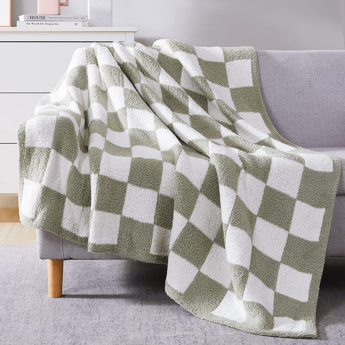 WRENSONGE Soft Checkered Throw Blanket for Couch-Cozy Fall Knitted Blankets