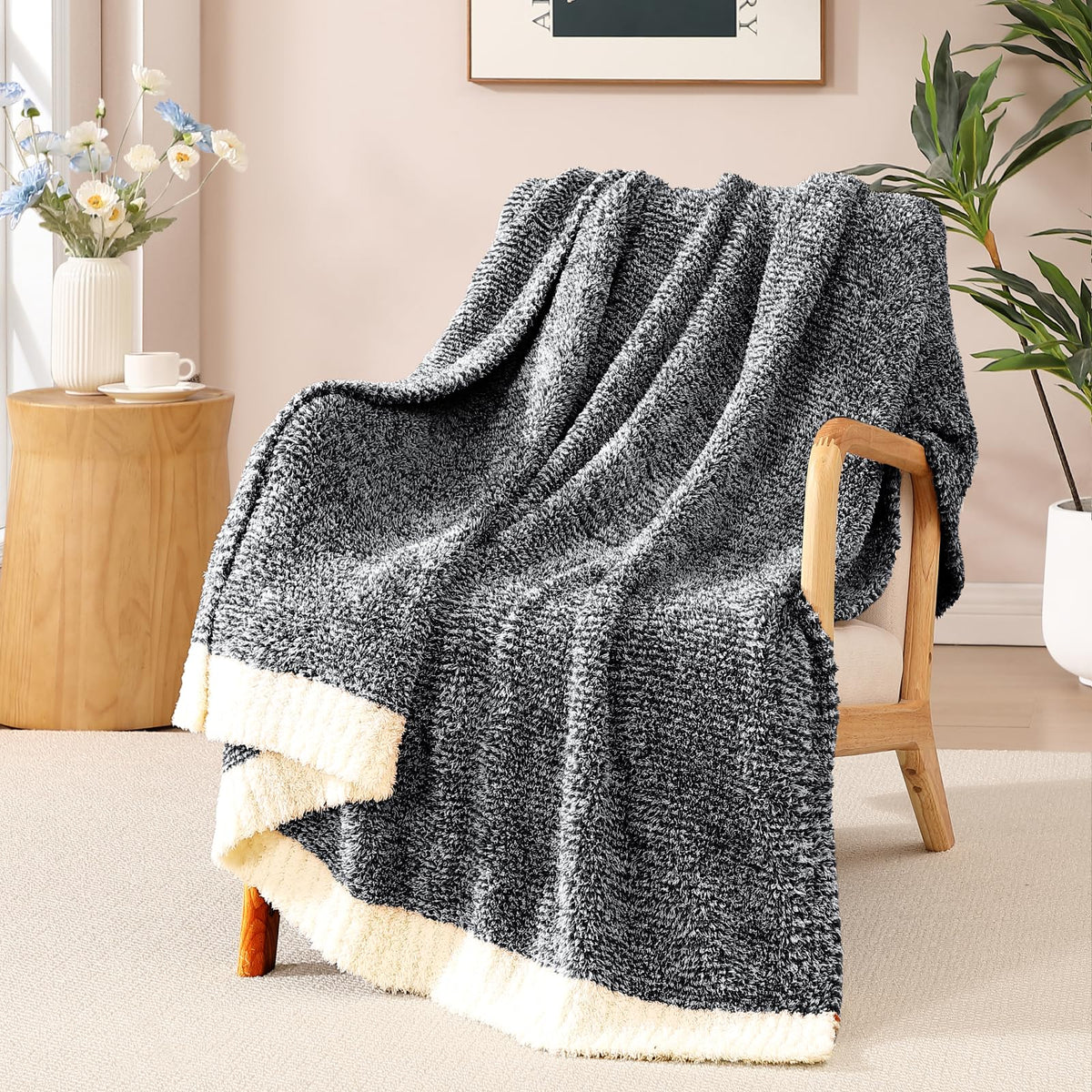 WRENSONGE Soft Checkered Throw Blanket for Couch-Cozy Fall Knitted Blankets