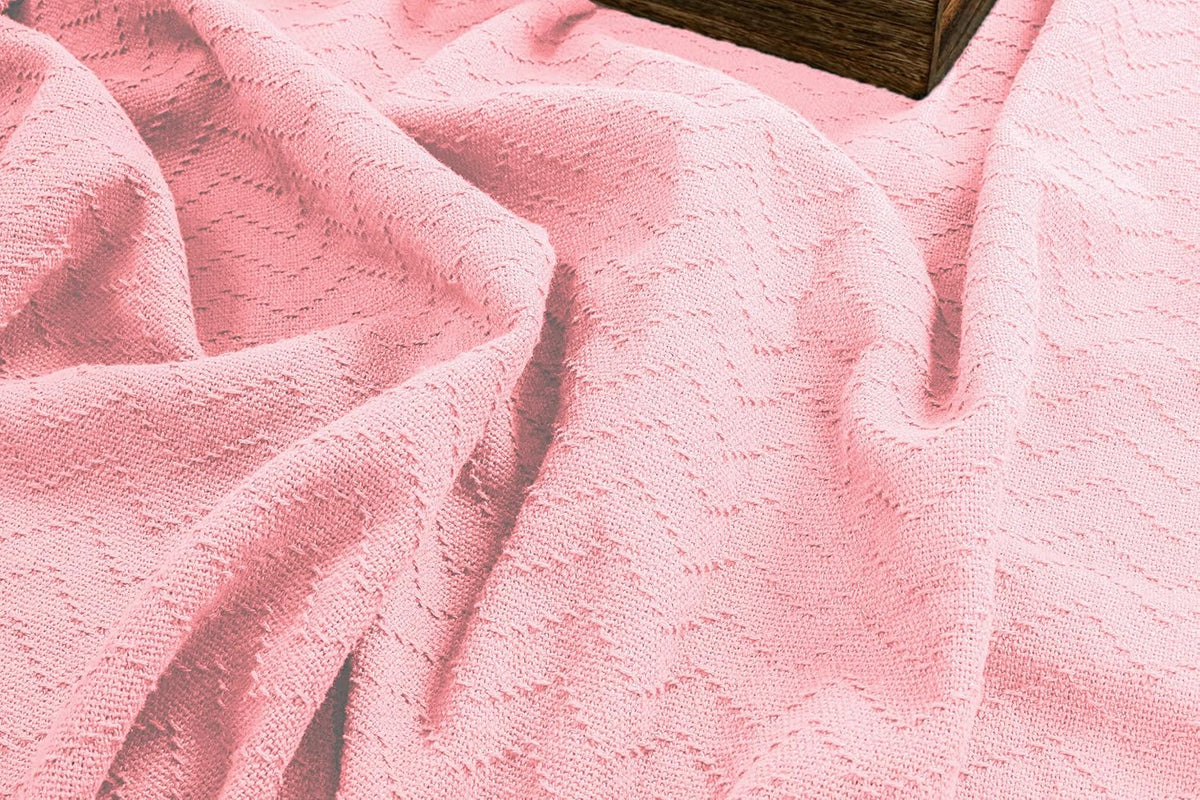 BELIZZI Home 100% Cotton Bed Blanket, Breathable Thermal Blanket Twin Size, Soft Chevron Thermal Blanket 60"x90", Cotton Bed Blanket, Perfect for Layering Any Bed for All Season, Pink