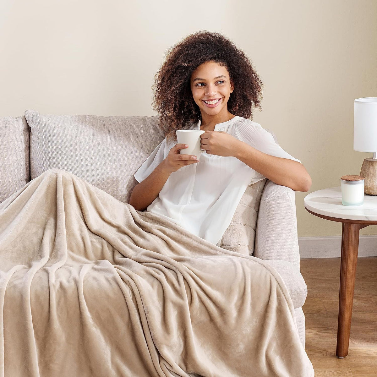 Berkshire Blanket Classic VelvetLoft® Solid Throw Blanket, Lightweight Soft Fuzzy Plush Throw Blanket for Bed and Couch, Grain, 50x60 Inches