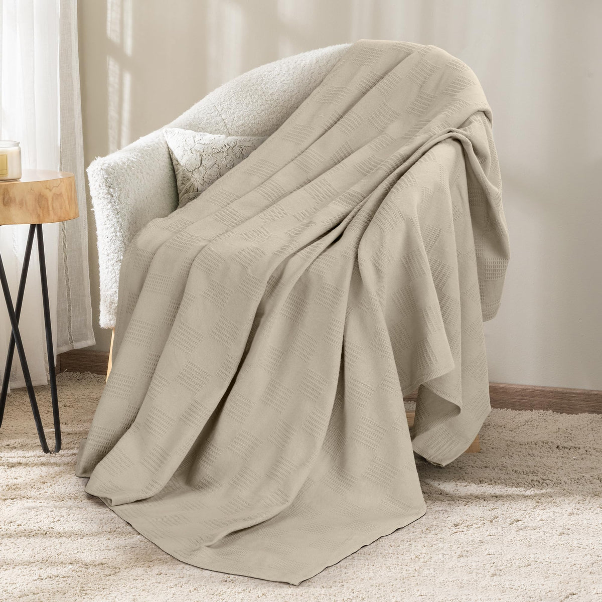 Utopia Bedding 100% Cotton Thermal Blanket Khaki Twin, 90x72 Inches