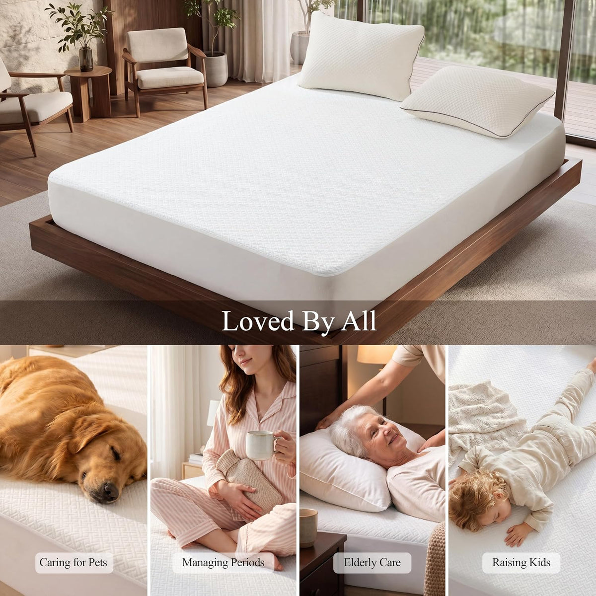Queen Size Waterproof Mattress Protector Noiseless Bamboo Viscose