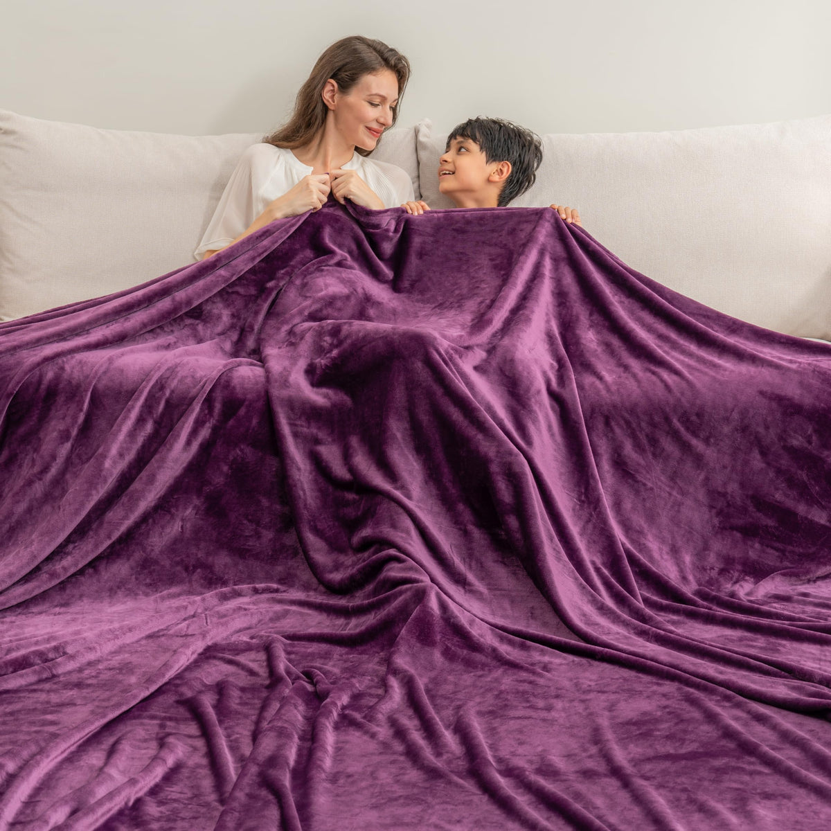 Berkshire Blanket Classic VelvetLoft® Solid Throw Blanket, Lightweight Soft Fuzzy Plush Throw Blanket for Bed and Couch, Grain, 50x60 Inches