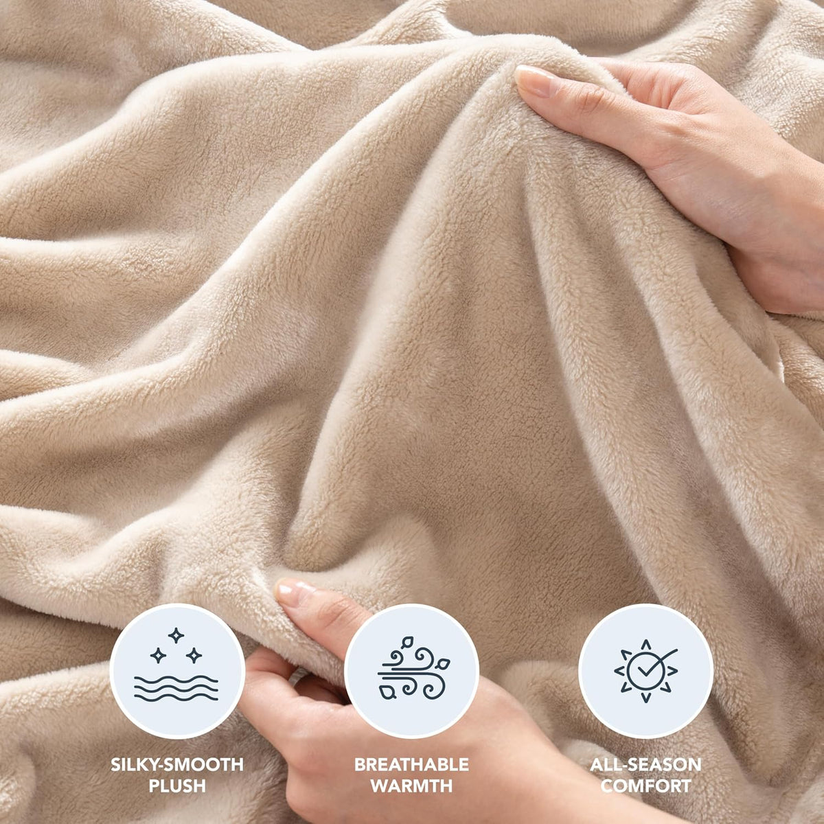 Berkshire Blanket Classic VelvetLoft® Solid Throw Blanket, Lightweight Soft Fuzzy Plush Throw Blanket for Bed and Couch, Grain, 50x60 Inches