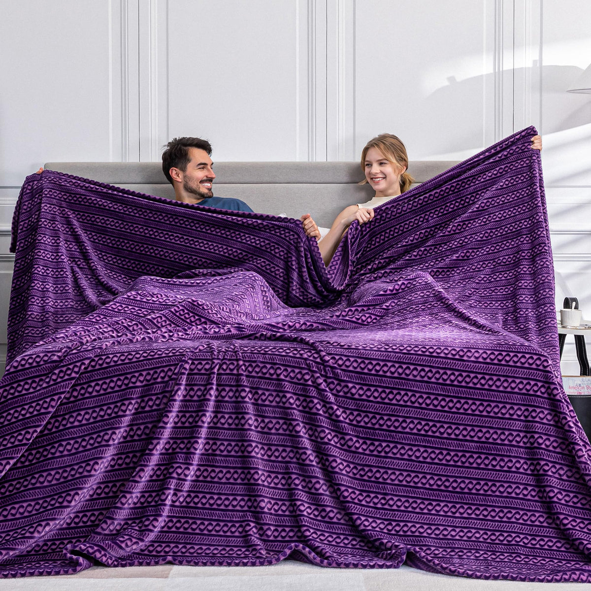Soft Cozy 120x120 Inches Seamless Oversized King Fleece Blanket, 3D Jacquard Decorative Giant 10'x10' California King Blanket Extra Large for Bed, Sofa, Couch, Travel, Dark Grey Chain