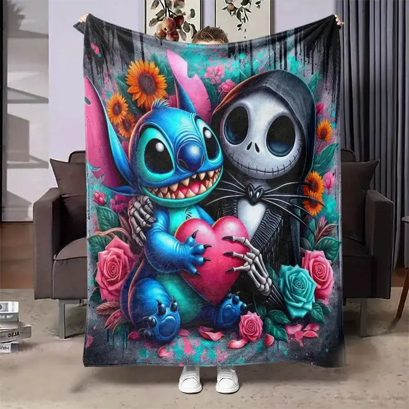 [SummerVibes] DISNEY CLASSIC Jack Throw Blanket - Soft Flannel, Bed, Sofa, Office - Vibrant Purple & Black Movie Design, Perfect Gift for Fans, Sofa Throw, Gothic Aesthetic