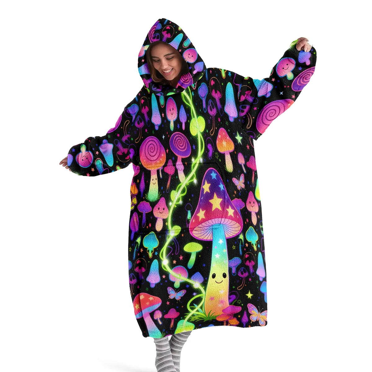 hoodie blanket，Wearable Blanket，Hooded Blanket Sweatshirt, Wearable Blanket, Winter Homewear with Hood, Unisex, Modern Mushroom Design, Perfect Gift，Christmas Gift,Valentine's Day gift
