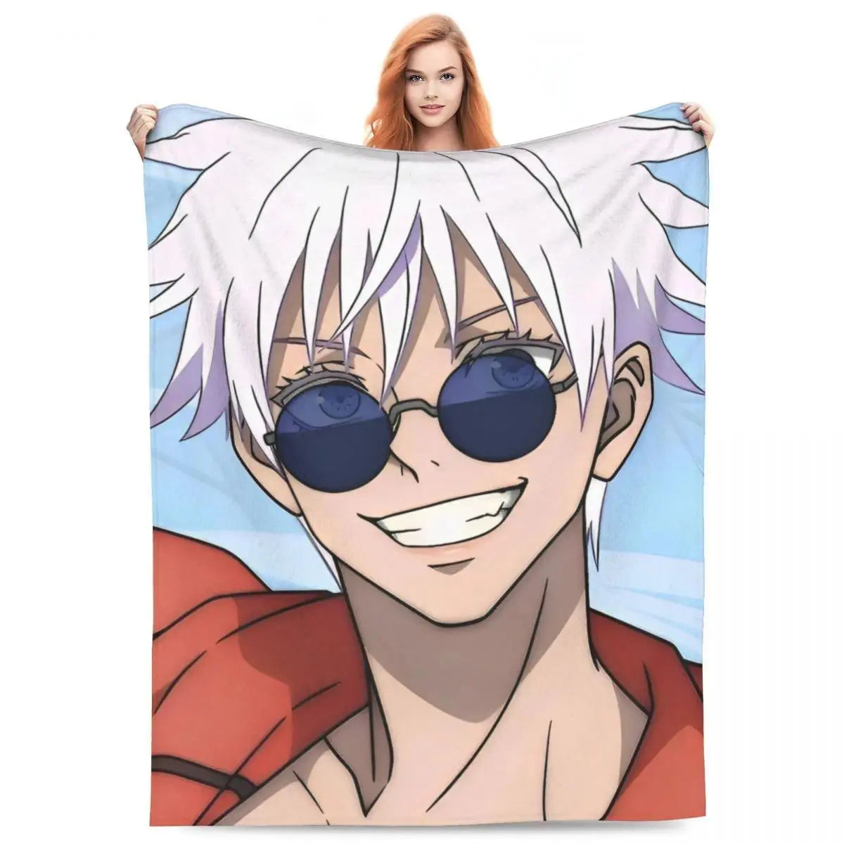 Gojo Satoru Jujutsu Kaisen Flannel Throw Blanket - Wrinkle Resistant, Soft Warm Bedding, Sofa Blankets, Living Room Home Decor Items (Sizes: 30×40in, 40×50in, 50×60in, 60×80in) Sohochic