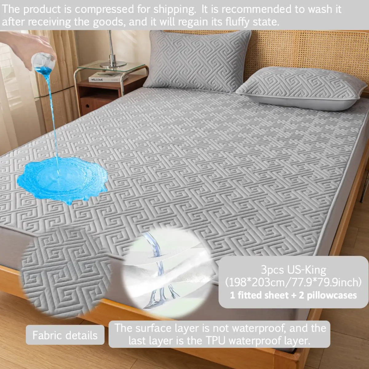 2/3PCS Waterproof & Stain Resistant Mattress Protector Set, Waterproof Mattress Cover, Deep Pocket 6"-18", Soft Skin-Friendly Quiet & Breathable, Machine Washable Bedding